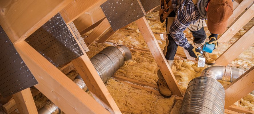 Insulating Ventilation Pipeline Heating and Cooling Technician Insulating Ventilation Pipeline Using Thermal Tape.